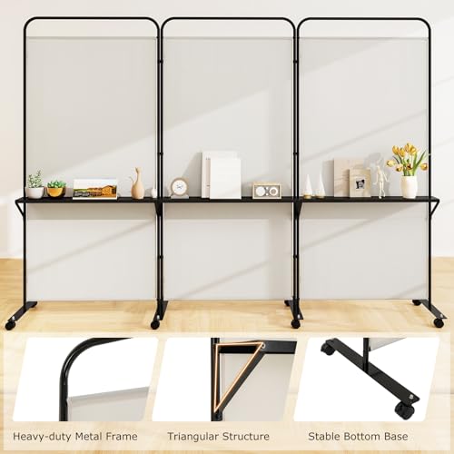 Giantex 3 Panel Room Divider with Wheels and Shelves, 103" W x 74" H Folding Privacy Screen, Rolling Partition Separator for Home Office Studio, Fabric Wall Divider for Room Separation (Beige) - color: Beige