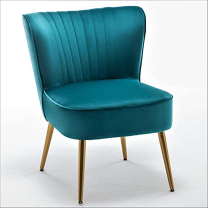 Container Furniture Direct Modern Velvet Accent Chair for Living Room, Bedroom, or Entryway, Stylish and Comfortable Armless Design with Metal Legs, Greynish Blue - color: Greynish Blue