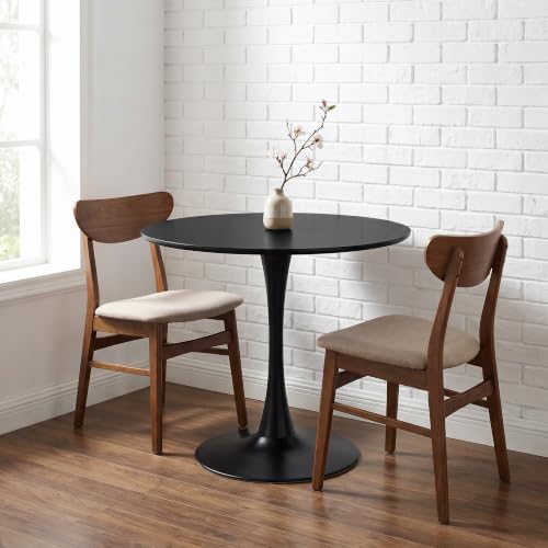 Small Round Dining Table 32" Tulip Table with Metal Pedestal, Black | Tulip Table with Metal Pedestal & Thick MDF Top, Mid Century Small Bistro Table for Kitchen & Living Room - color: Black-b, size: 31.5"D x 31.5"W x 29.1"H
