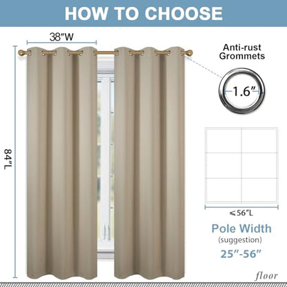 Diraysid Beige Grommet Blackout Curtains for Bedroom Thermal Insulated Room Darkening Curtains Drapes, 38 x 84 inch, 2 Panels - color: Beige, size: 38"W x 84"L (Pack of 2)