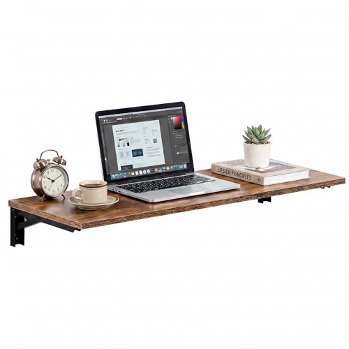 Need 47x20 Inch Wall Mounted Folding Table for Office Laundry Retro | Black Frame Fold Down Wall Mount Desk Folding Wall Table for Small Apartment, Garage&Ironing Station - color: Rustic Brown Desktop & Black Shelf Brackets, size: L47.2" * W20"