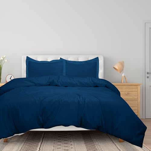ROYALE LINENS Navy Duvet Cover Full Size - 3 Piece Bedding Comforter Covers - Zipper Closure - 1 Full Duvet Cover 80x90 inches and 2 Pillow Shams - No Comforter Included - color: Navy, size: Full