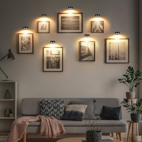 Picture Light for Wall Display Rechargeable with Remote, Wireless Painting light 3PACK, Brightness Dimmable with 3 Color Temp, Art Display Accent Lighting, Timmer Auto-OFF for Frame Gallery Portrait - color: Rechargeable-Black, size: 3PACK