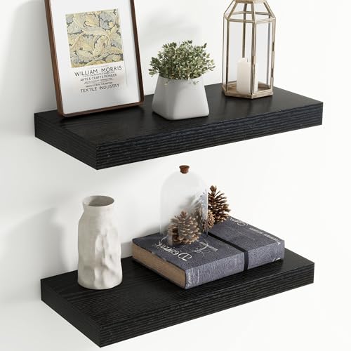 20 Inch Floating shelves for Wall, 8 Inch Deep, Invisible Brackets, Black | Rustic Wall Mounted Shelf, Storage & Display, Wooden Shelves for Living Room, Kitchen, Bathroom and Home Decor, Set of 2 - color: Black, size: 20 Inch, Set of 2