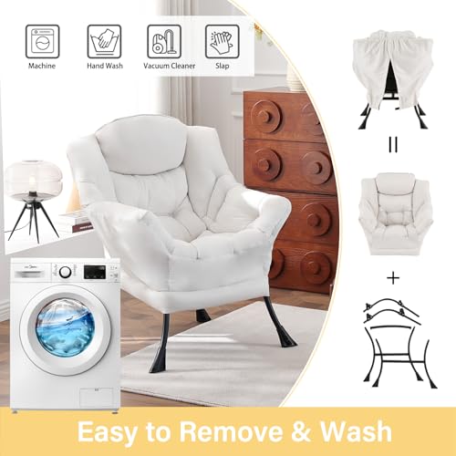 Lazy Chair, Comfy Reading Accent Chair for Bedroom, Beige | Comfy Bedroom Accent Chair with Washable Removable Cover and extra throw pillowfor Living Room Dorm - color: Beige-single