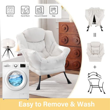 Lazy Chair, Comfy Reading Accent Chair for Bedroom, Beige | Comfy Bedroom Accent Chair with Washable Removable Cover and extra throw pillowfor Living Room Dorm - color: Beige-single