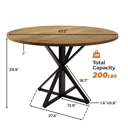 Garvee 47 Inch Round Dining Table for 4-6, Space Saving-Brown | Circle Kitchen Table with Pedestal Base, Farmhouse Wooden Dining Table for Small Spaces, Kitchen & Dining Room, Living Room - color: Brown, size: K Shape