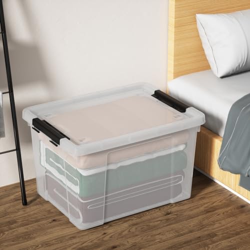 50 Quart Large Storage Box, Clear Storage Bin with Wheels, 4-Pack | Large Capacity, Transparent Clear Plastic, Secure Black Side Latches, Built-In Rolling Wheels - size: 50 quart