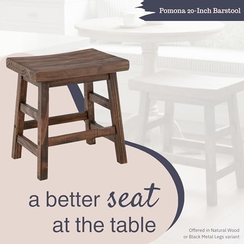 Alaterre Furniture Pomona 20-Inch Counter Height Saddle Seat Barstool – Solid Wood, Backless Rustic Farmhouse Stool in Natural Finish for Kitchen Island or Dining Room (Natural) - style: Wood Frame Barstool