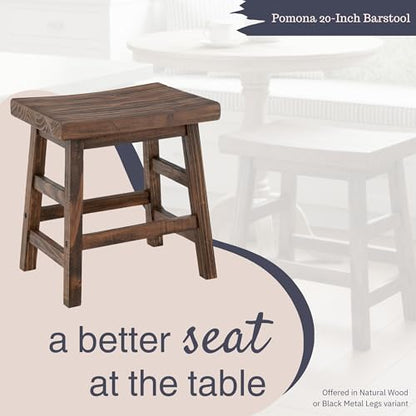 Alaterre Furniture Pomona 20-Inch Counter Height Saddle Seat Barstool – Solid Wood, Backless Rustic Farmhouse Stool in Natural Finish for Kitchen Island or Dining Room (Natural) - style: Wood Frame Barstool