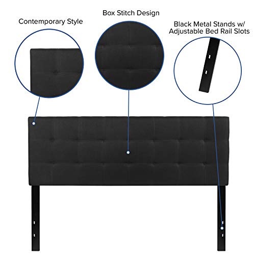 EMMA + OLIVER Black Queen Quilted Tufted Headboard | Adjustable Bed Rail Slots, Fabric Upholstered - color: Black, size: Queen