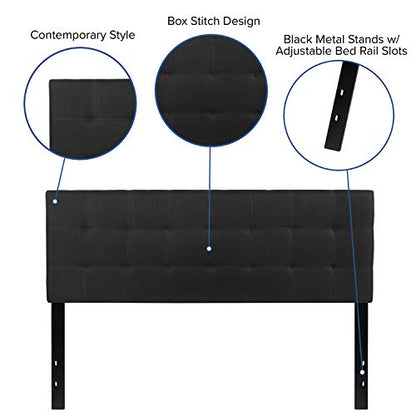 EMMA + OLIVER Black Queen Quilted Tufted Headboard | Adjustable Bed Rail Slots, Fabric Upholstered - color: Black, size: Queen