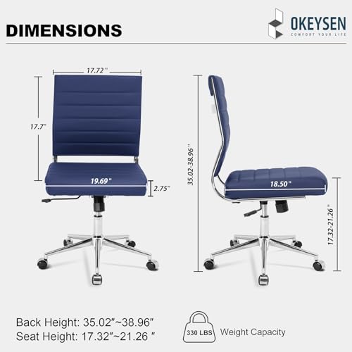 Okeysen Armless Office Desk Chair, Mid Back Ergonomic Swivel Conference Room Chair, Adjustable Height PU Leather Home Desk Chair, Modern Small Rolling Computer Task Chair, Navy Blue - color: Navy Blue