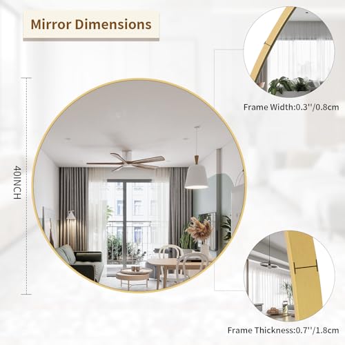 BEAUTYPEAK 40 Inch Round Mirror, Metal Frame Circle Mirror, Gold | Wall Mounted for Entryway, Bathroom, Vanity, Living Room - color: Gold, size: 40"L x 40"W