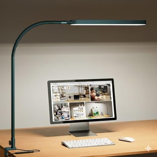 LED Desk Lamp - Desk Light for Home Office - Flexible Gooseneck - 5 Color Modes X 11 Brightness Levels - 1300LM - Timmer & Memory Function - 12W Clip on Light - Green - style: Green gooseneck