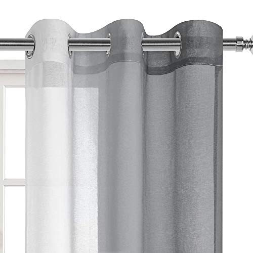 DWCN Grey Ombre Sheer Curtains - Faux Linen Semi Voile Gradient Bedroom and Living Room Curtains, Set of 2 Grommet Top Window Drape Panels, 42 x 54 Inch Length - color: Grey, size: 42"W x 54"L (Pack of 2)