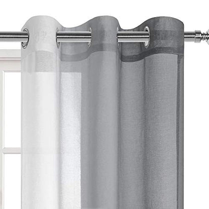 DWCN Grey Ombre Sheer Curtains - Faux Linen Gradient Grommet Top Semi Voile Bedroom and Living Room Curtains, Set of 2 Window Curtain Drapes, 42 x 63 Inches Length - color: Grey, size: 42"W x 63"L (Pack of 2)