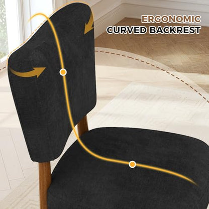 Mid Century Dining Chairs Set of 4, Linen Seat, Wood Legs, Black | Farmhouse, Upholstered Padded Cushion, Solid Wood Cross-Brace, Easy 15-Min Assembly, Kitchen Dining Room - color: Black, size: Set of 4