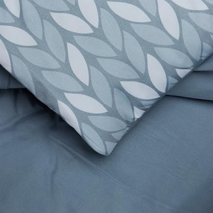 Amazon Basics Full/Queen Comforter Set with Herringbone Sheets, 7-Piece Gray Leaf Bedding, Lightweight Microfiber Bed-in-a-Bag - color: Gray Leaf, size: Full/Queen, style: 1-Pack