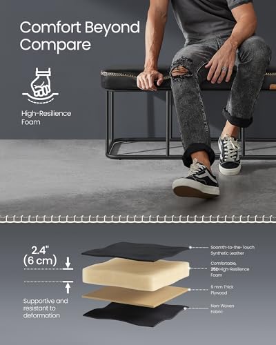 VASAGLE Storage Ottoman Bench for Entryway, PU Leather, Loads 660 lb | Ottoman Bench, Transitional, with Stitching, Bedroom, Living Room, Ink Black, EKHO Collection ULOM085B01 - color: Ink Black, style: Steel Frame Bench