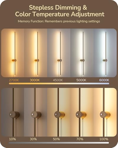 EDISHINE Plug in Wall Sconces, Stepless 2700K-6000K Dimmable Wall Sconce Set of Two, 39.4" Touch LED Wall Light with Remote, 350° Rotation Night Light with Timer for Living Room Bedroom Hallway