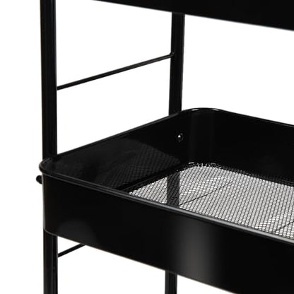 SUNLPH 3-Tier Rolling Utility Cart with Stopper Caster Wheels and 4 Hooks, Easy Assembly, for Kitchen, Bathroom, Living Room, Office (17.7”L x 12.2”W x 29.1”H, Black)
