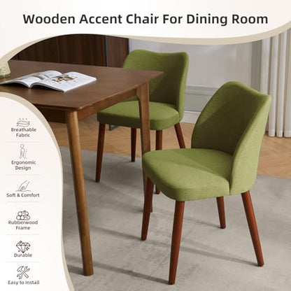 GarveeHome Wooden Dining Chair Set of 4 Upholstered Fabric Dining Chair | Modern Kitchen Chairs with Curved Backrest Leveling Feet for Dining Room, Living Room, , No tool assembly, No Wobble, Green - color: Green