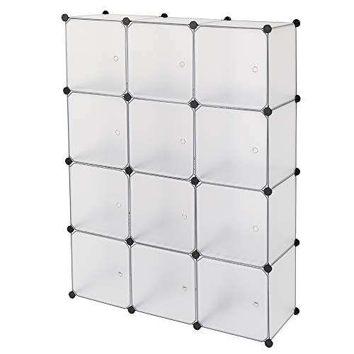 13.8 Inchs Cube Storage Organizer, Storage Cubes Shelves Bookshelf,Portable Closet Storage Shelves for Kids, Closet, Bedroom, Bathroom, Office White (12-Cube)