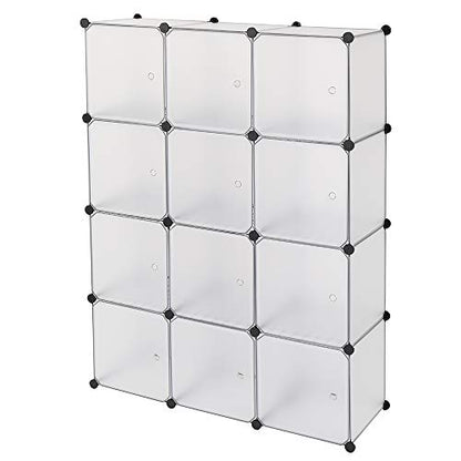 13.8 Inchs Cube Storage Organizer, Storage Cubes Shelves Bookshelf,Portable Closet Storage Shelves for Kids, Closet, Bedroom, Bathroom, Office White (12-Cube)