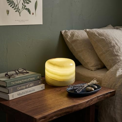Natural Marble Lamp, Cordless Rechargeable Marble Tap Light, 3-Way Dimmable Ambient Stone Glow Lamp, Portable Zen Decor Gift for Bedroom Desk Shelf (Granite with a Jade-Like Texture)