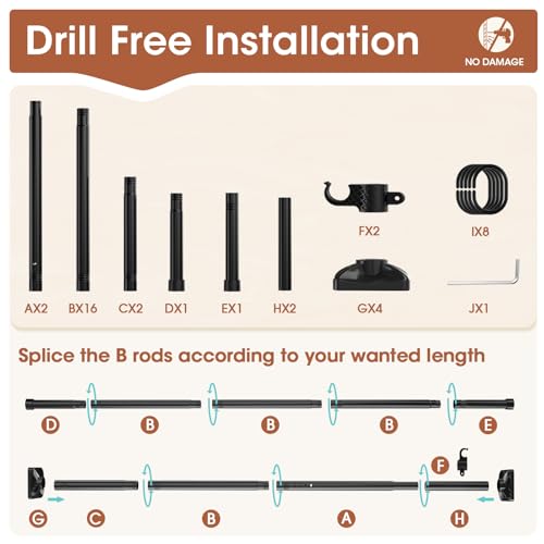 SUNALLY Room Divider Curtain Rod, No Drilling Room Separator for Space Partition Adjustable 4-10ft(H) 28-70inch(W) Heavy Duty Temporary Wall Divider Floor to Ceiling Tension Rod, Black | No Drilling Temporary Wall Divider for Space Partition,Adjustable He