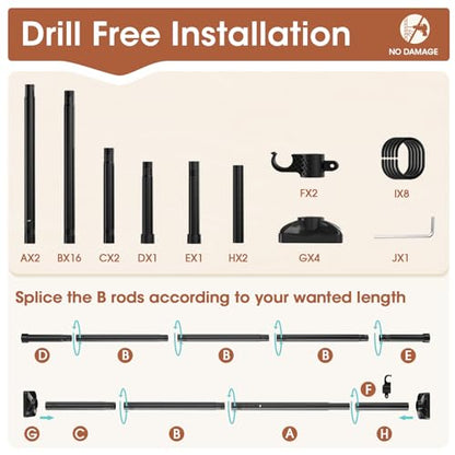 SUNALLY Room Divider Curtain Rod, No Drilling Room Separator for Space Partition Adjustable 4-10ft(H) 28-70inch(W) Heavy Duty Temporary Wall Divider Floor to Ceiling Tension Rod, Black | No Drilling Temporary Wall Divider for Space Partition,Adjustable He
