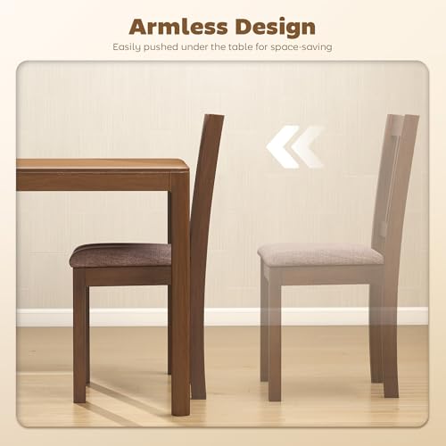 HOMCOM Dining Chairs Set of 2 Upholstered Kitchen Chairs Slat Back Walnut | Rubberwood Frame, Padded Seat, for Living Room, Dining Room, Kitchen - color: Walnut, style: Slat Back