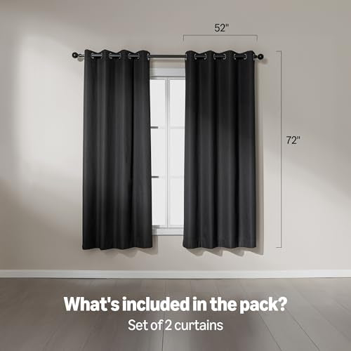Amazon Basics Faux Linen Blackout Curtains for Bedroom and Living Room, 2-Piece Set with Grommets, 52" W x 72" L, Black - color: Black, size: 52"W x 72"L (Pack of 2)