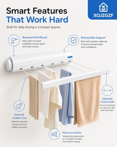 Retractable Multi-line Clothesline Dryer, Clothes Line Indoor, Balcony Laundry Lines, Heavy Duty Hanging Bar, Outside Wall Mounted Drying Rack Outdoor Hanger Spring-Loaded Automatic - color: 4 Ropesx1