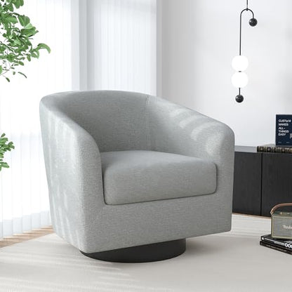 Swivel Barrel Accent Chair, Comfy Reading Armchair, Light Gray, Set of 1 | Club Chairs for Adults, Low-Back Design, Modern Round Style, Solid Wood Frame & Metal Swivel Base, For Living Room & Bedroom - color: Light Gray
