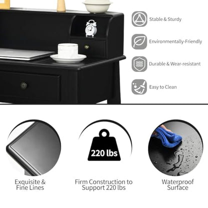 GIANTEX Writing Desk with 4 Drawers, Removable Floating Organizer 2-Tier Mission Home Computer Vanity Desk for Apartment Small Space (Black) - color: Black