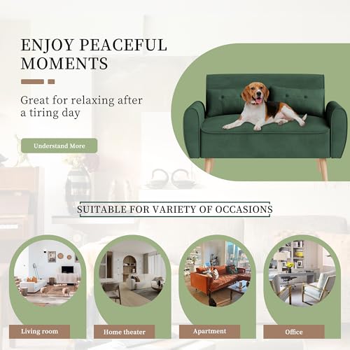Vongrasig 47" Small Modern Loveseat Sofa, Mid Century Linen Fabric 2-Seat Sofa Couch Tufted Love Seat with Back Cushions and Tapered Legs for Living Room, Bedroom and Small Space (Green) - color: Green