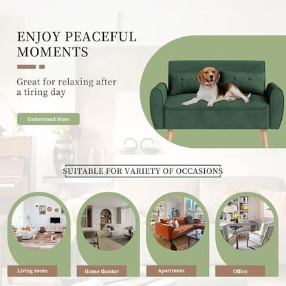 Vongrasig 47" Small Modern Loveseat Sofa, Mid Century Linen Fabric 2-Seat Sofa Couch Tufted Love Seat with Back Cushions and Tapered Legs for Living Room, Bedroom and Small Space (Green) - color: Green