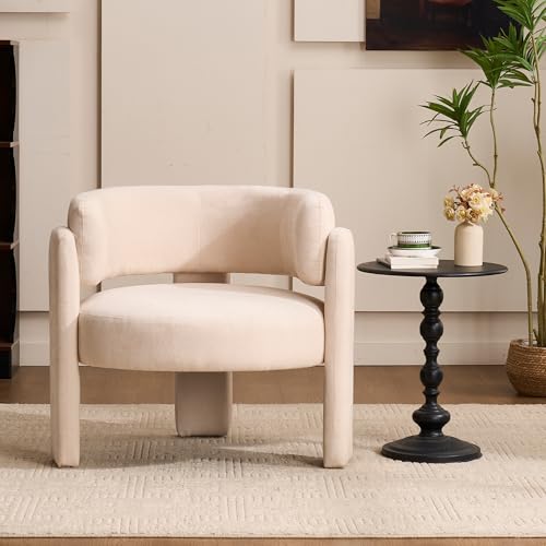 Modern Accent Barrel Chair,Mid Century Single Armchair with Curved Backrest Upholstered Side Reading Chair with 3 Legs Comfy Sherpa Chair for Bedroom Home Office Living Room (White, Set of 1) - color: White, size: Set of 1