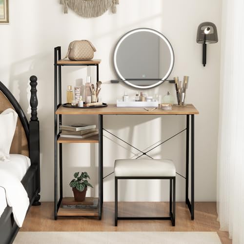 Tangkula Computer Desk with Shelves, Space Saving Home Office Desk with 3-Tier Ladder Shaped Storage Bookshelf, Modern Writing Study Desk with Metal Frame, Compact Computer Workstation (Natural) - color: Natural
