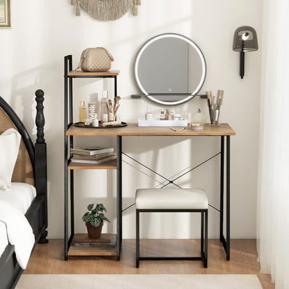 Tangkula Computer Desk with Shelves, Space Saving Home Office Desk with 3-Tier Ladder Shaped Storage Bookshelf, Modern Writing Study Desk with Metal Frame, Compact Computer Workstation (Natural) - color: Natural
