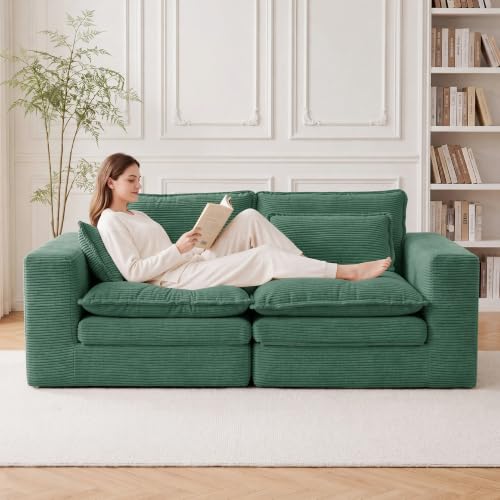78" Boneless Couch Loveseat, Modular Sectional Sofa 2 Deep Seat Corduroy Pull Out Sleeper Sofa Bed Couch for Living Room Apartment No Assembly 78" loveseat-Green - size: 78"loveseat