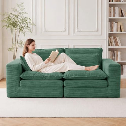 78" Boneless Couch Loveseat, Modular Sectional Sofa 2 Deep Seat Corduroy Pull Out Sleeper Sofa Bed Couch for Living Room Apartment No Assembly 78" loveseat-Green - size: 78"loveseat