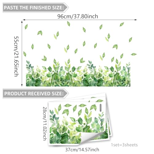 3 Pieces Green Leaves Wall Decals Vinyl Green Vines Wall Stickers Removable Art Murals Peel and Stick Leaves Decor for Girls Bedroom Living Room Nursery - style: Leaves