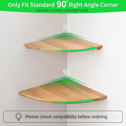 Corner Shelves, Floating Corner Shelf, Set of 2 7inch Solid Oak Wood Wall Shelves, Round End Wall Mount with Wire Hole Shelving for Small Plant for Bedroom Kitchen, Living Room - color: Oak, size: 7in 2P