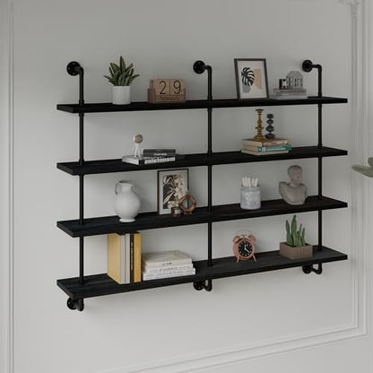 HDDFER Floating Shelves for Wall Bookshelf Industrial Pipe Shelving Shelves 60 Inch Natural Wood Planks Rustic Wall Shelves Hanging Bookshelves Farmhouse Kitchen Shelving Black - color: Black, size: 4Tier60in