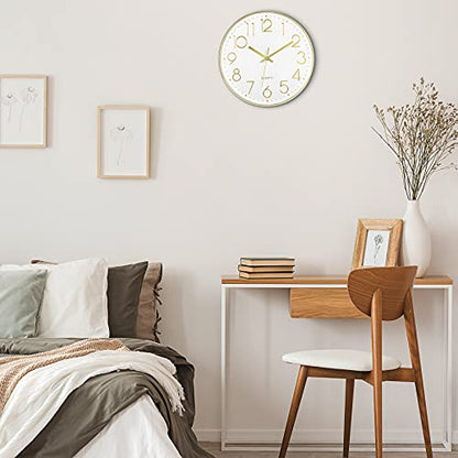 Foxtop 12" Modern Wall Clock Silent Battery Operated Analog Clock, Gold | Non Ticking, Quartz, Round, Easy to Read, Bedroom, Kitchen, Living Room, Office - color: Gold, size: 12 Inch Quartz