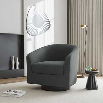 Swivel Accent Chair, Chenille Barrel Club Chair, Gray | Modern Round Armchair | Comfy Upholstered Reading Seat with Removable Cushion | For Living Room, Bedroom, Office - color: Dark Gray