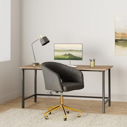 Velvet Office Desk Chair, Upholstered Home Office Desk Chairs with Adjustable Swivel Wheels, Ergonomic Office Chair for Living Room, Bedroom, Office, Vanity Study (Black) - color: Black